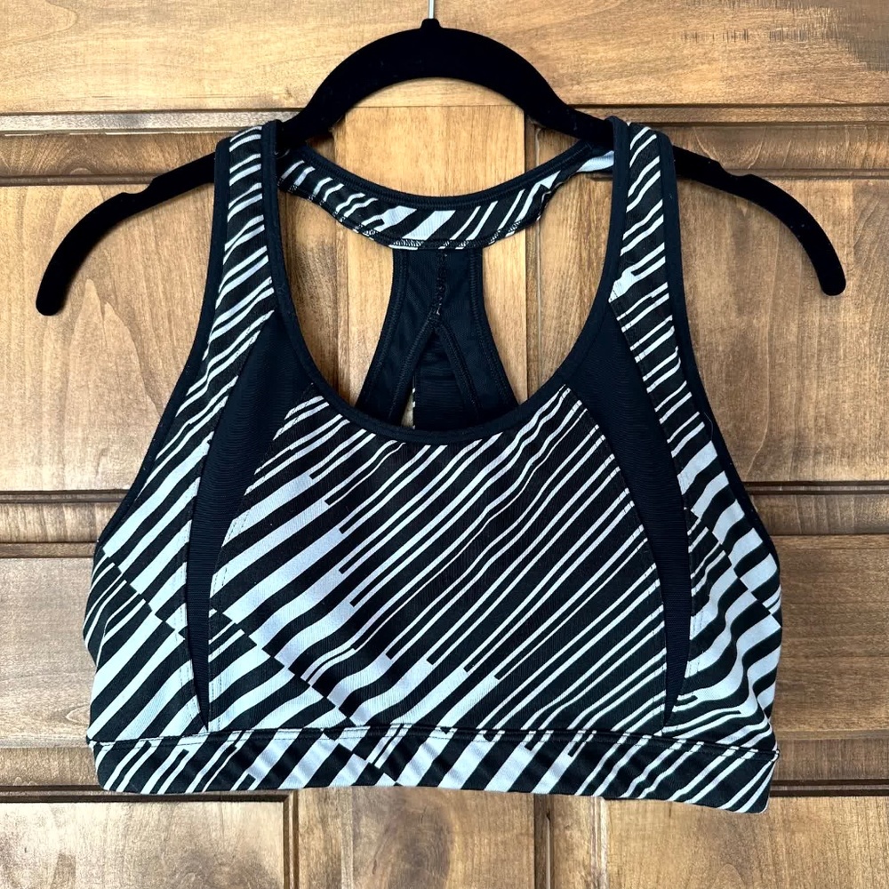 Athleta Gray and Black 3 strap Racerback Sport Bra Medium